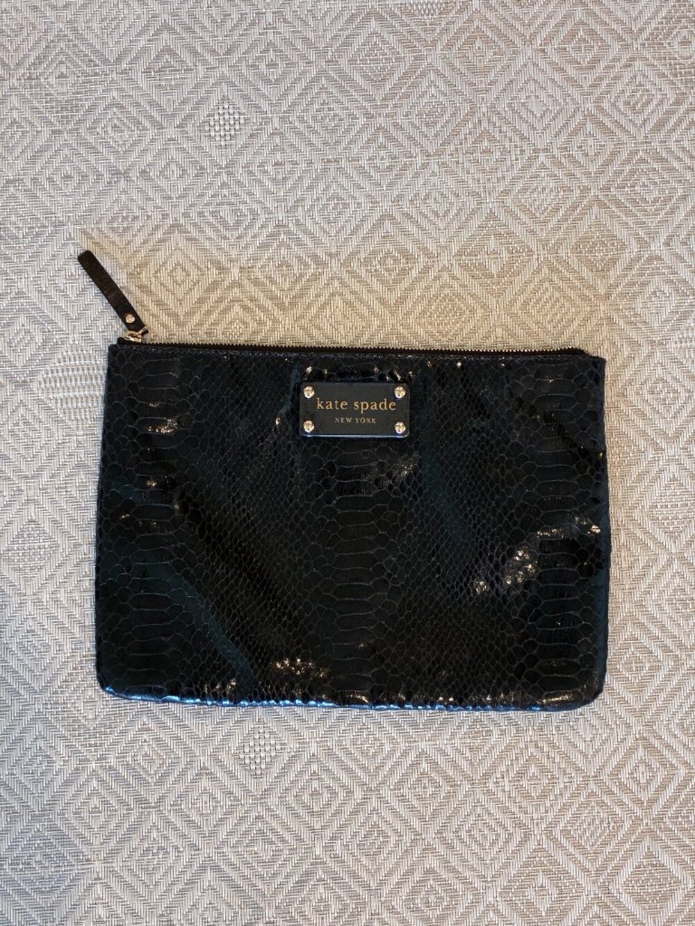 Vintage Kate Spade New York black snake-embossed patent leather pouch clutch